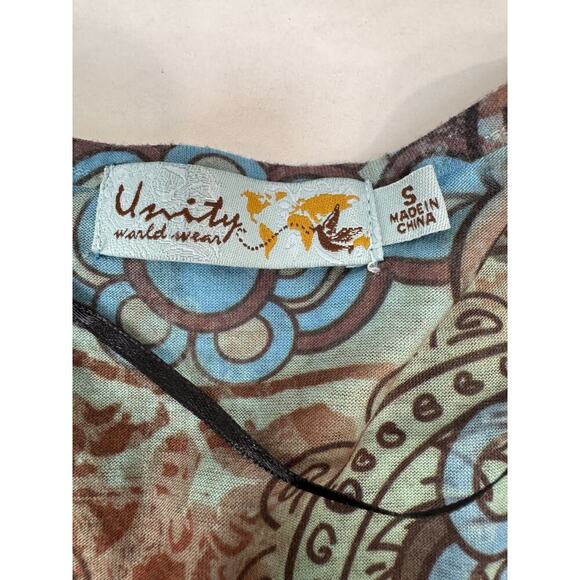 Boho Y2K Mandala Print Asymmetrical Hem Unity Tunic Top Festival Hippie Small - Picture 5 of 7